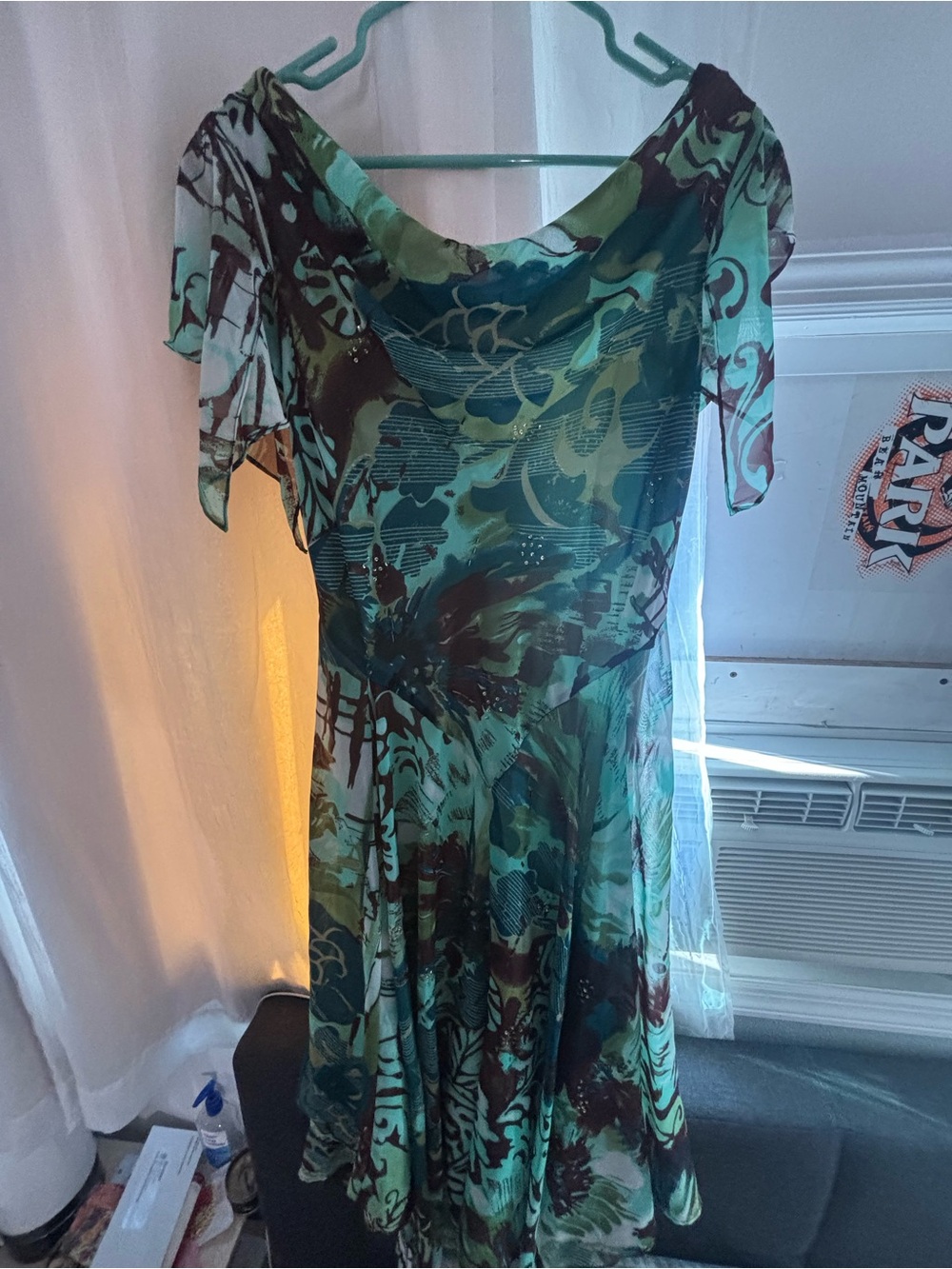 VTG: Robbie Bee Women's Green Patterned A-Line bias cute dress